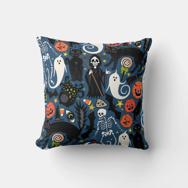 Coussin rétro halloween cobalt (Recto)