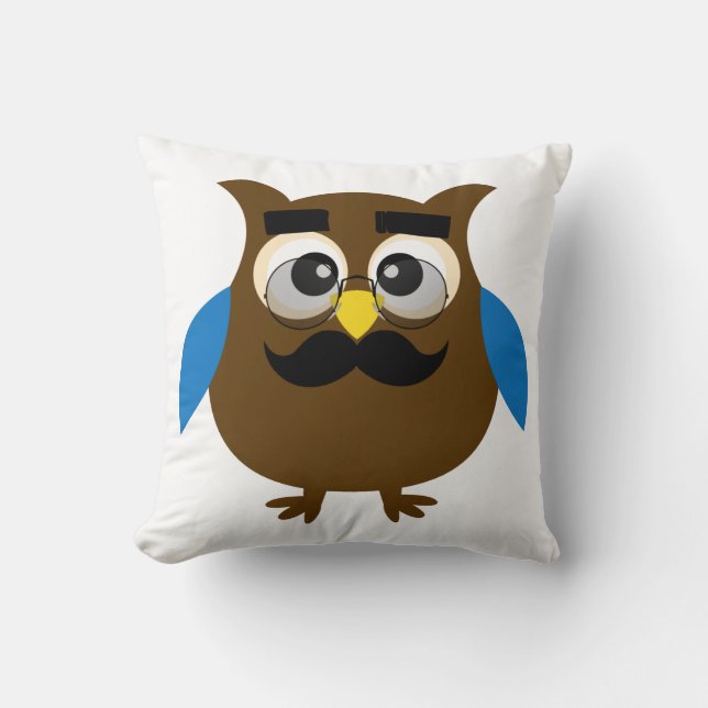 Coussin Rétro hibou mignon avec la moustache et les verres (Recto)