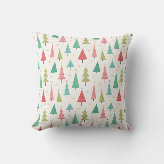 Coussin Retro Joyeux arbres de Noël Fun Motif de vacances (Recto)