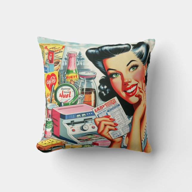 Coussin Retro Kitsch Belle fille Vintage (Recto)