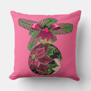 Coussin Retro les années 50 Poinsettia Ornement Bourgogne