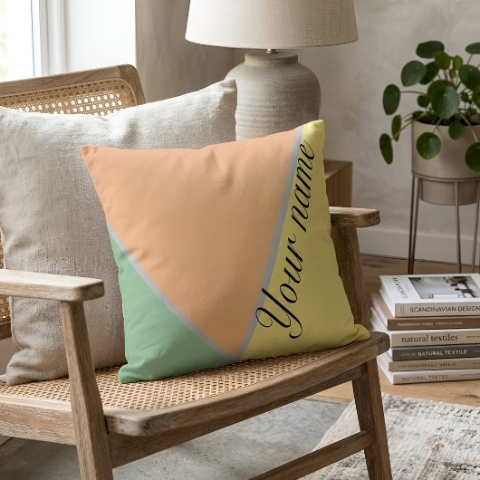 Coussin Retro les années 70 vert jaune et pastel pêche cou