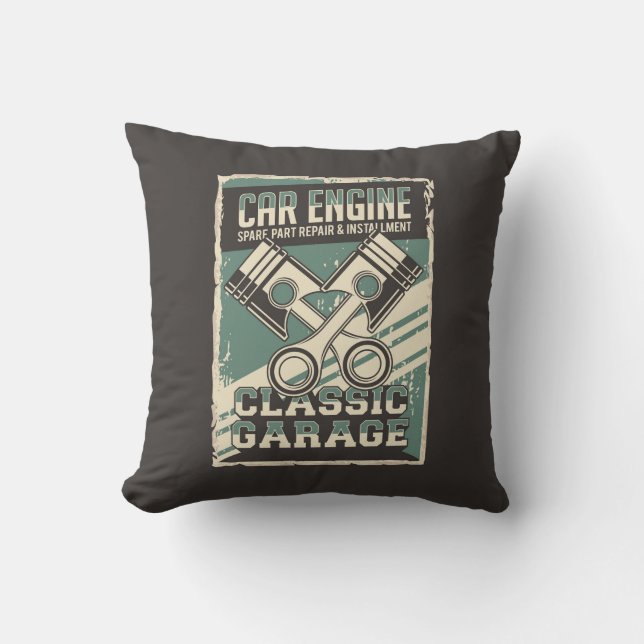 Coussin Retro Man Cave Classic Automotive-Moteur De Voitur (Recto)