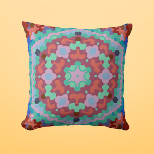 Coussin Retro Mandala Flower Blue Rouge et Turquoise