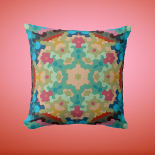Coussin Retro Mandala Flower Blue Vert et rose