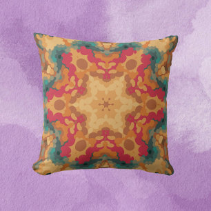 Coussin Rétro Mandala rouge jaune et bleu