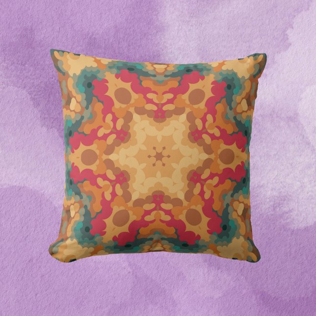 Coussin Rétro Mandala rouge jaune et bleu (Créateur téléchargé)