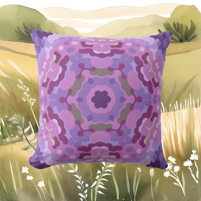 Coussin Rétro Mandala violet rose et bleu (Créateur téléchargé)
