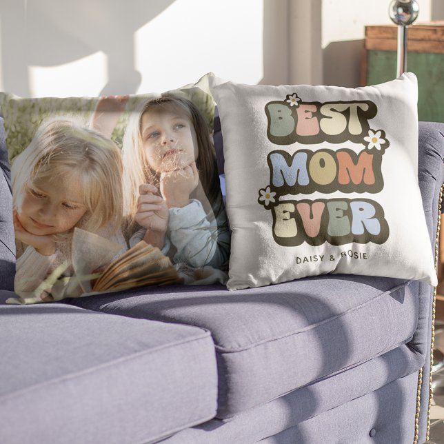 Coussin Retro Meilleure maman jamais photo (Créateur téléchargé)