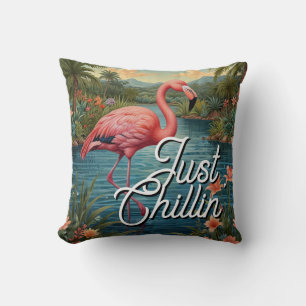 Coussin Retro mignon flamant rose paradis tropical  