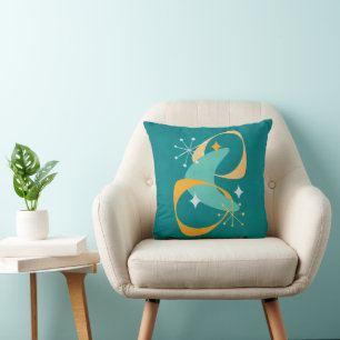 Coussin Rétro Milieu de Siècle Espace Atomique 20 Turquois