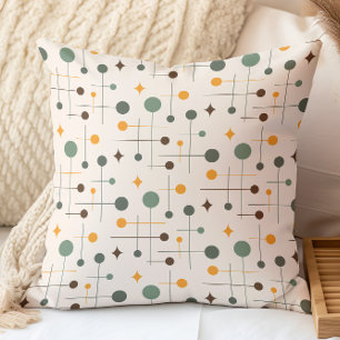 Coussin Rétro milieu du siècle vert atomique marron orange