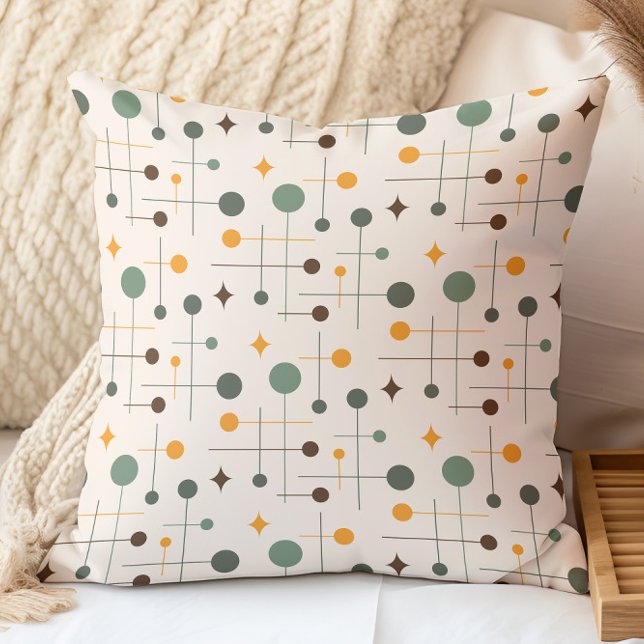 Coussin Rétro milieu du siècle vert atomique marron orange (Créateur téléchargé)