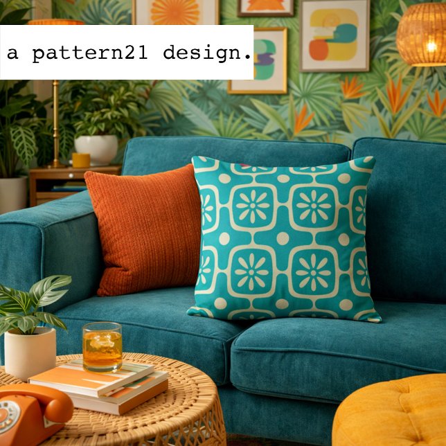 Coussin rétro moderne (modern retro patterned pillow in teal)