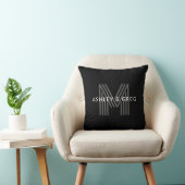 Coussin Retro Moderne Nom/s Monogramme modifiable Noir et  (Chaise)