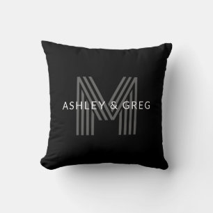 Coussin Retro Moderne Nom/s Monogramme modifiable Noir et 