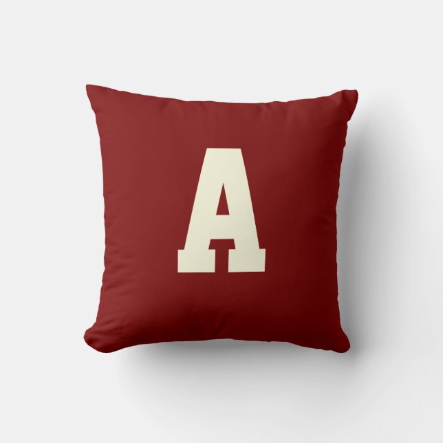 Coussin Rétro monogramme alpha bordeaux crème (Recto)