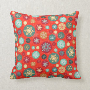 Coussin Rétro motif de flocon de neige rouge élégant de