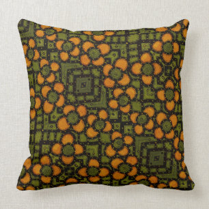 Coussin Rétro motif floral orange et vert