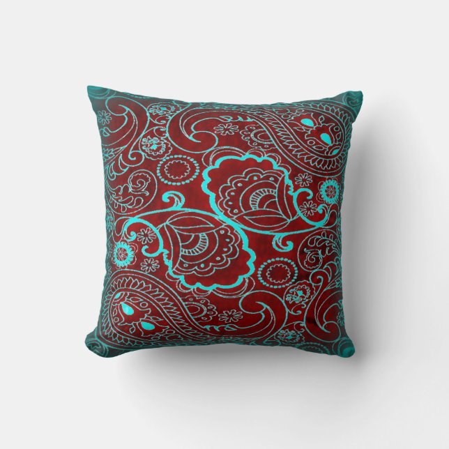 Coussin Rétro motif marron et turquoise de Paisley (Recto)
