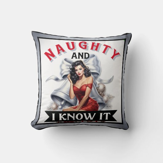 Coussin Rétro Naughty et je sais que c'est un Noël Pin-Up (Recto)