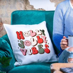 Coussin Retro Noël Holly Jolly Vibes Vacances tendance