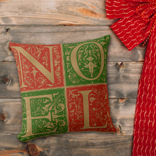 Coussin Retro Noel Rouge et Vert Vacances Décoratives
