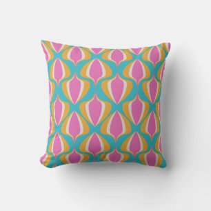 Coussin Retro Ogee Bleu Orange Rose