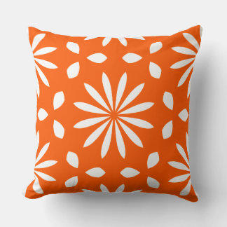 Coussin Rétro Orange Blanc Floral Géométrique
