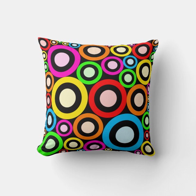 Coussin Rétro papier peint coloré d'anneaux (Recto)