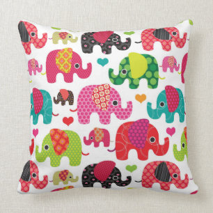 Coussin rétro papier peint de motif d'enfants d'éléphant