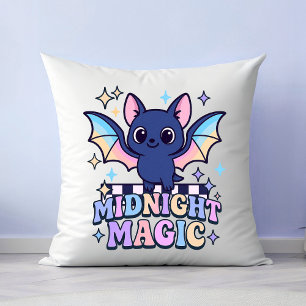 Coussin Retro Pastelcore Cute Halloween Bat & Checkerboard