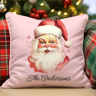 Coussin Rétro Père Noël Vintage Rose Noël
