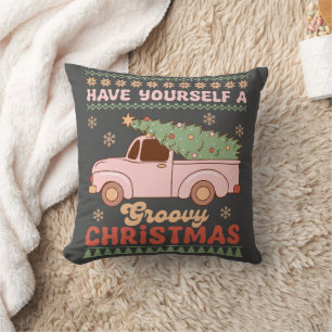 Coussin Retro Pink Truck "Ayez-vous un Noël Super