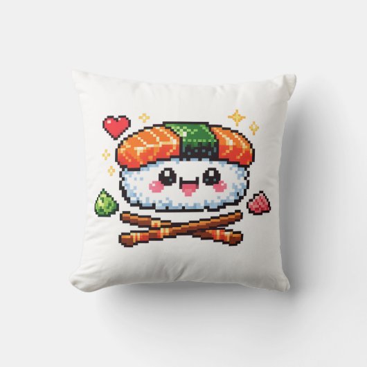 Coussin Rétro Pixel Mignon Kawaii Sushi (Recto)