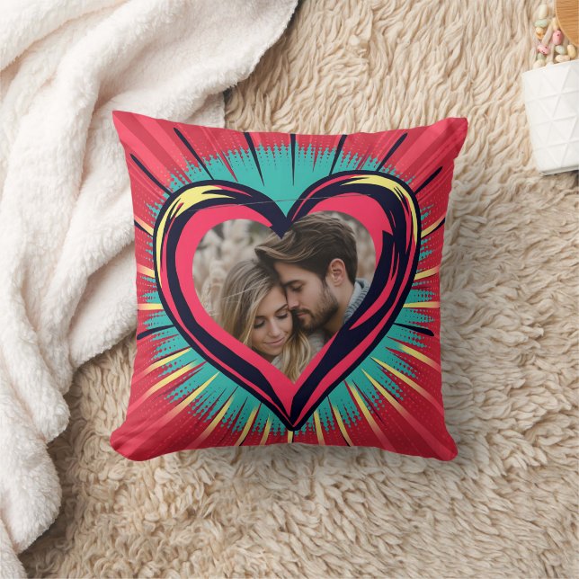 Coussin Retro Pop Art Photo et noms Saint Valentin (Couverture)