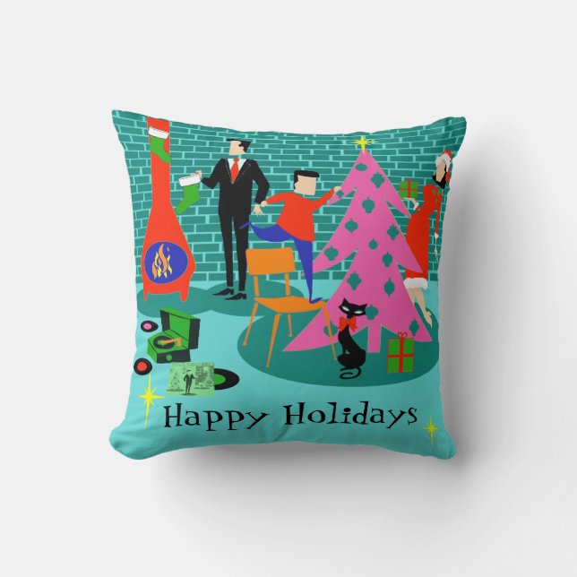 Coussin Rétro règlage le carreau d'arbre de Noël (Recto)