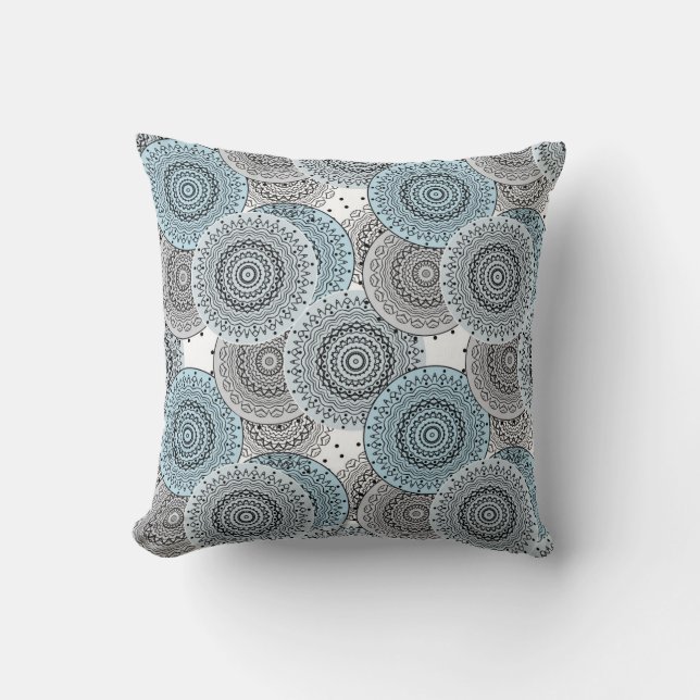 Coussin Rétro, rétro motif, bleu et gris, élégant (Recto)