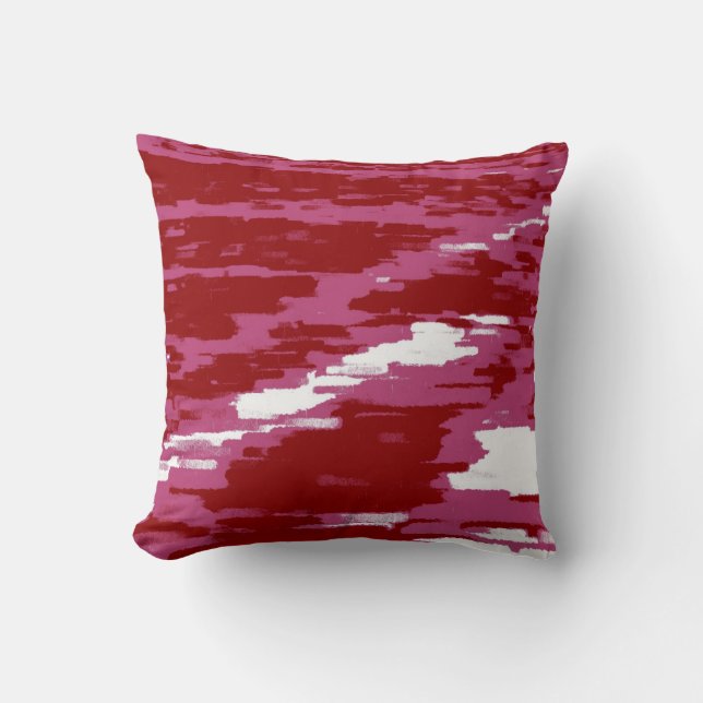 Coussin rétro rouge rose blanc Abstrait vague (Recto)