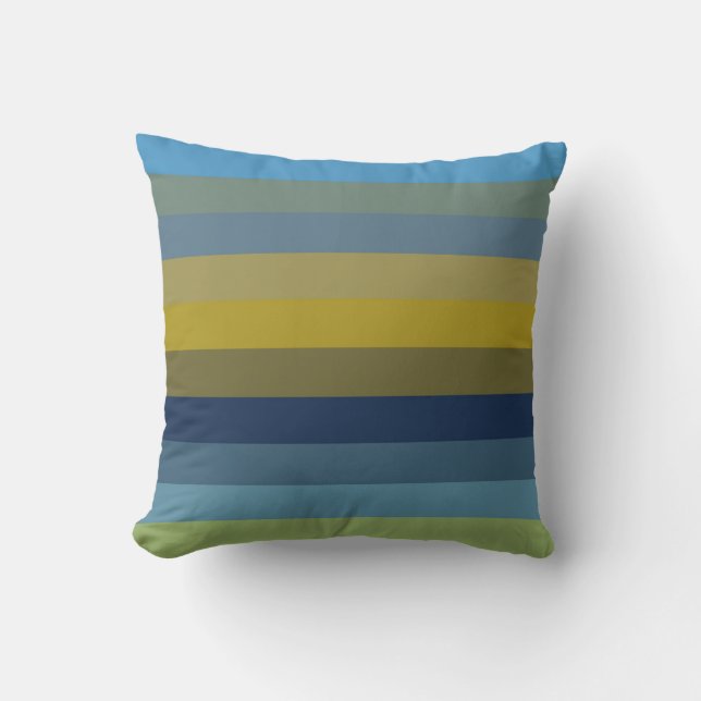 Coussin Retro Sky Blue & Ochre Horizontal Stripes  (Recto)