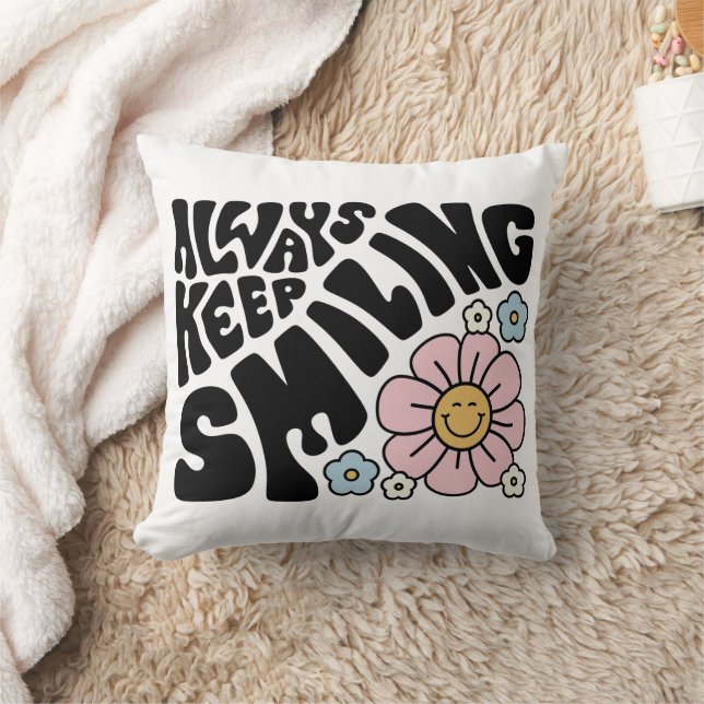Coussin Retro Smiley Face Flower Positive Quote (Couverture)