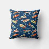 Coussin Retro Space Rocket Cars Blue Nom personnalisé (Verso)
