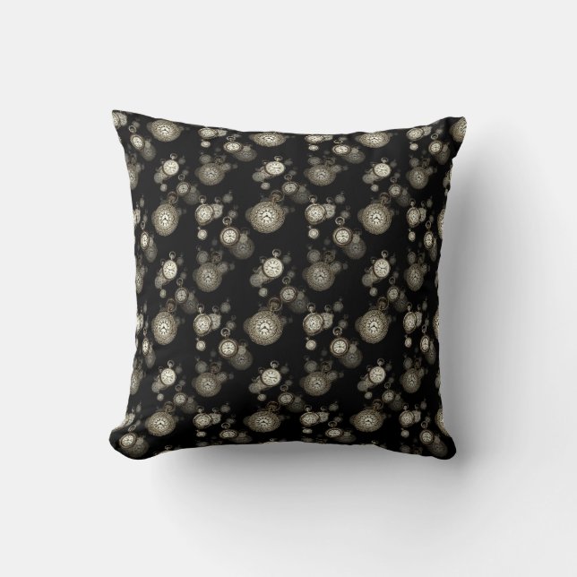 Coussin Retro Steampunk Cushion montres noir (Recto)