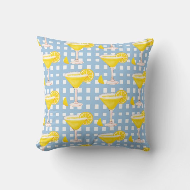 Coussin Retro Sunny Yellow Lemon Drop Blue White Check (Recto)