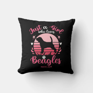 Coussin Retro Sunset Just a Girl Who Love Beagle Name