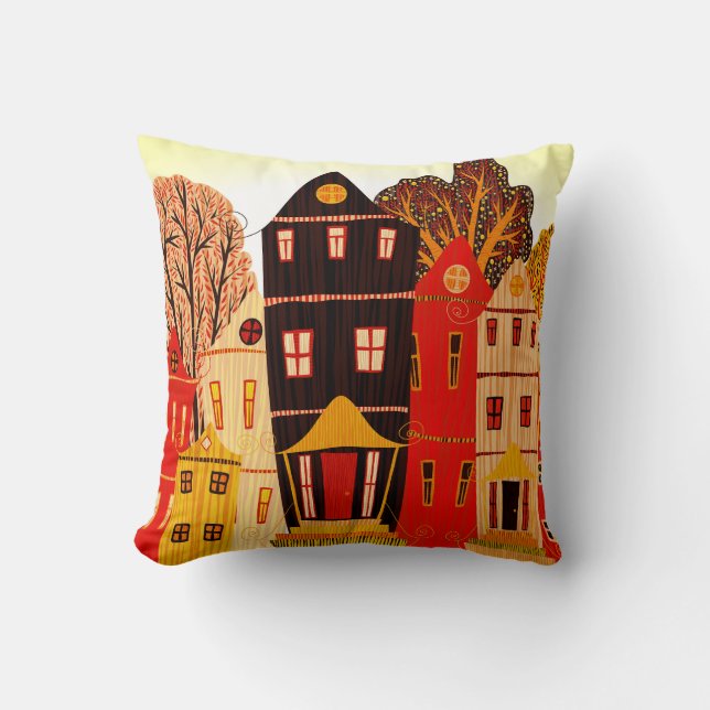 Coussin Retro Sweet Home Poster : Maisons de dessin (Recto)