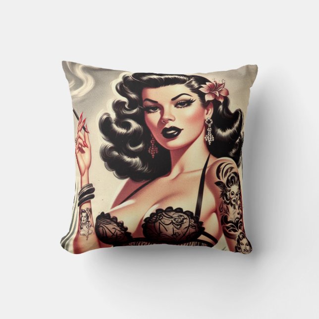 Coussin Retro Tatto Goth Girl (Recto)