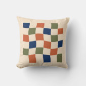 Coussin Retro Terracotta Sage Wavy Checker Cushion (Recto)