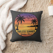 Coussin Retro Tropical Sunset Palm Trees Beach Throw Pillo (Couverture)