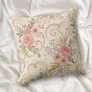 Coussin Retro Valentine Coeurs et Motif Rose